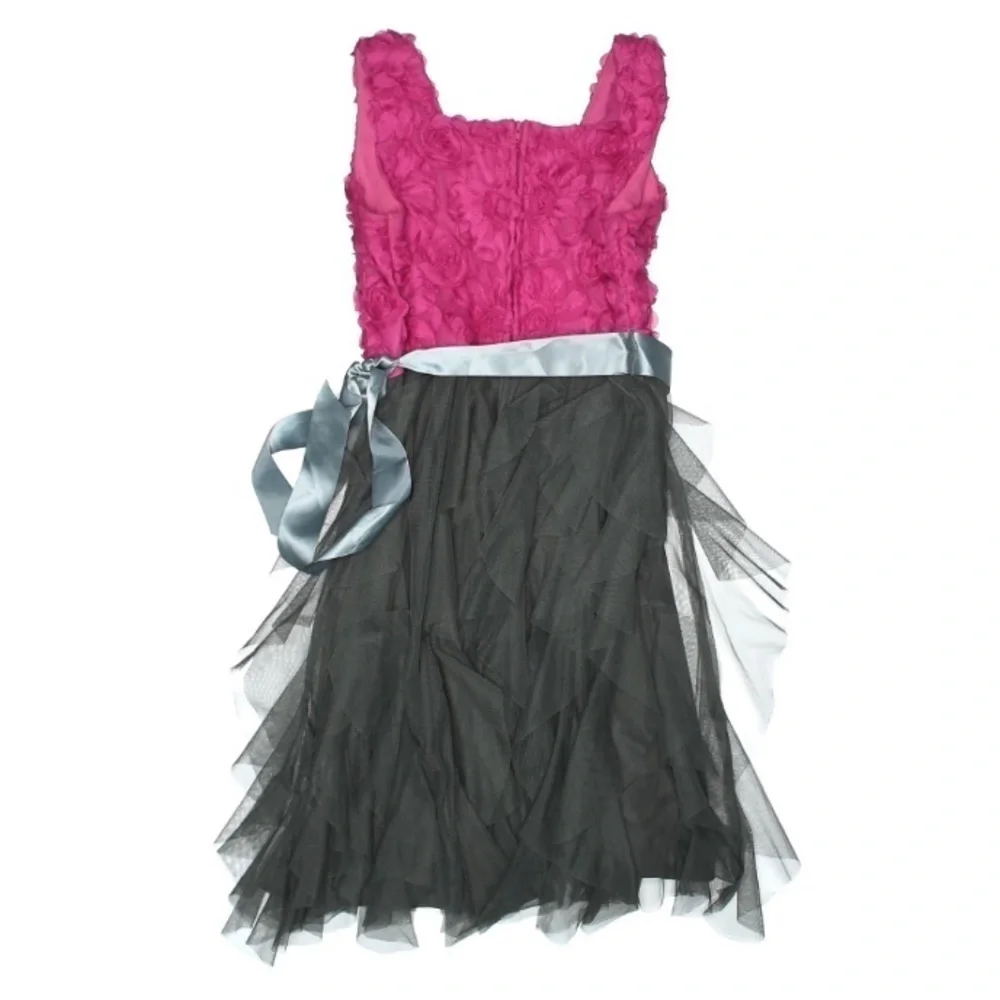 Rare Editions girly Floral Tulle Cocktail Party Dress pink long 16
